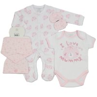 M15916: Baby Pink "I Love Mummy" 5 Piece Mesh Bag Gift Set (0-9 Months)
